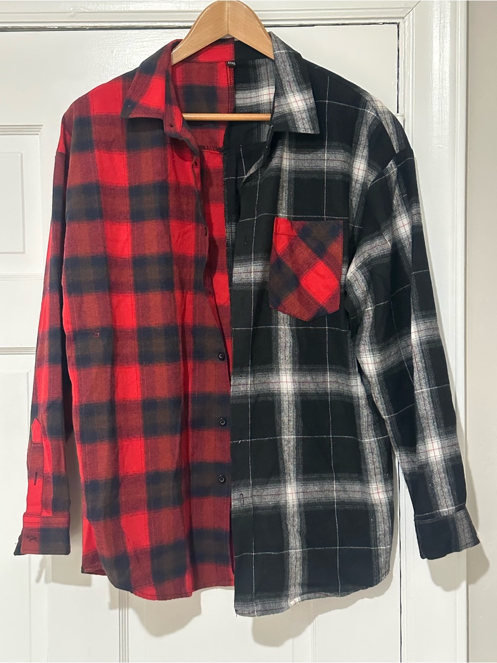 Men's Two-Tone Red & Black Plaid Flannel Shirt
